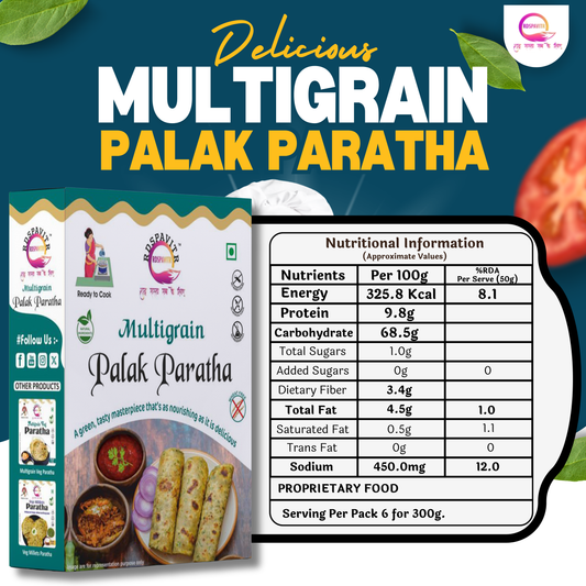 Multigrain Palak Paratha Premix 325g x 2 | Buy 1 Get 1 Free | Ready to Cook | Soft & Flavourful Paratha in Minutes| Made With Natural Ingredients | Taste of Bihar