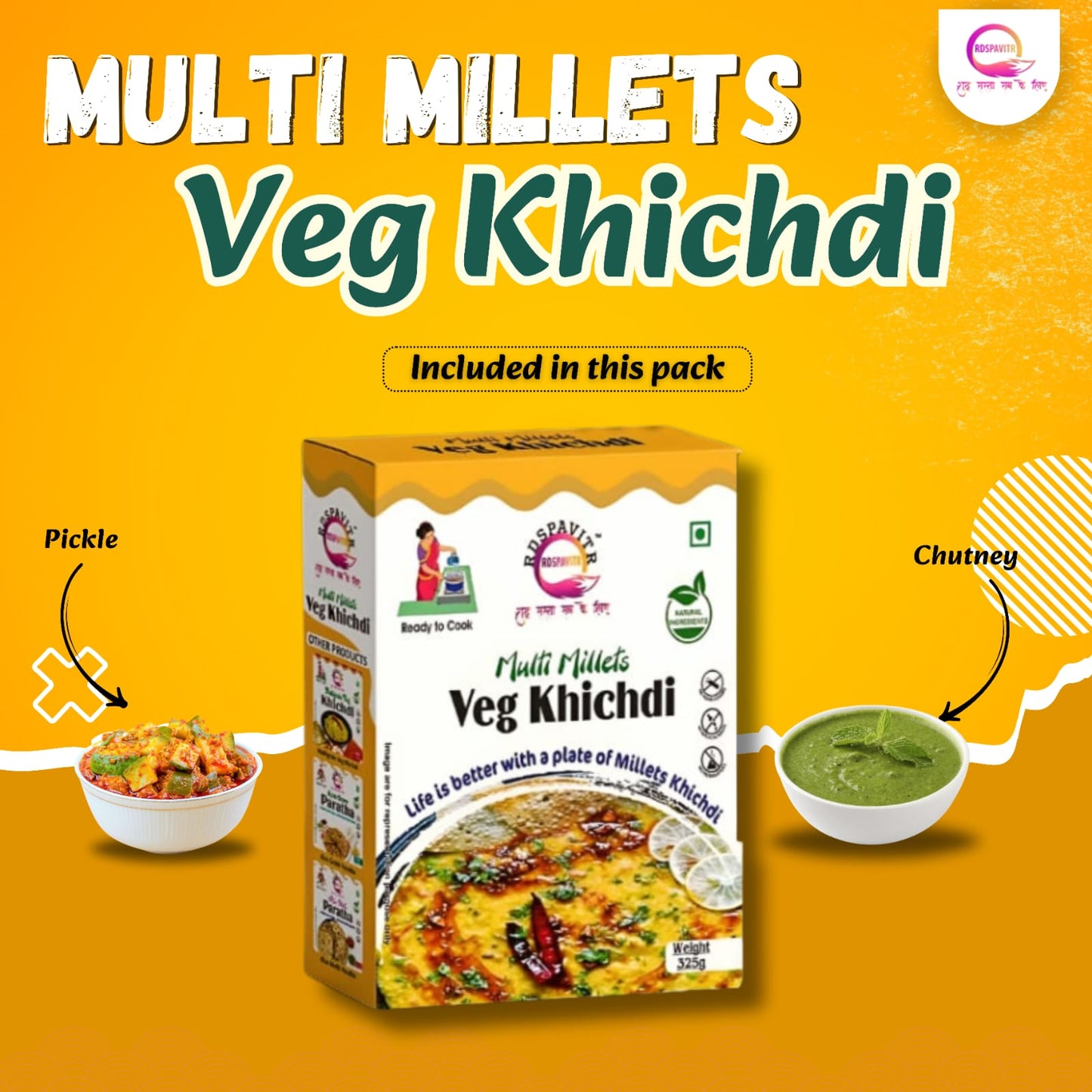 Multi Millets Veg Khichdi | Premix Khichdi 300 Gm, Peanut Chutney 50g and Mix Pickle 50g | Made With Natural Ingredients | Rich in Protein & High Fiber