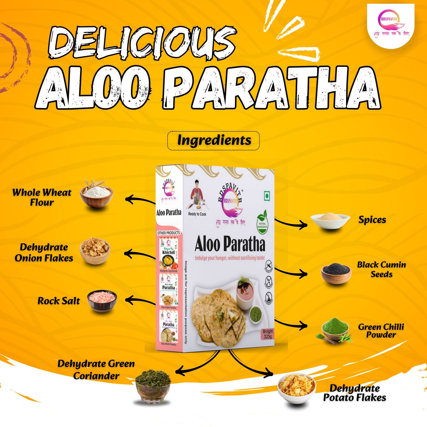 Aloo Paratha Premix 325g x 2 | Buy 1 Get 1 Free | Ready to Cook | Soft & Flavourful Paratha in Minutes| Made With Natural Ingredients | Taste of Bihar