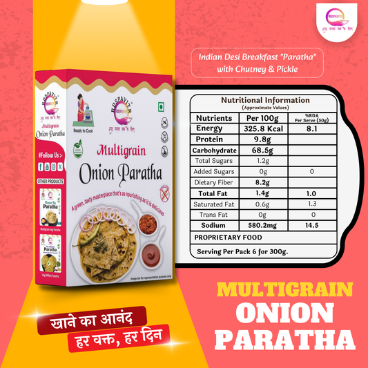 Multigrain Onion Paratha | Paratha Premix 300 Gm, Peanut Chutney 50g and Mix Pickle 50g | Ready To Cook | No Preservative | Made With Natural Ingredients