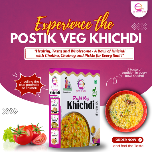 Postik Veg Khichdi | Premix Khichdi 300 Gm, Peanut Chutney 50g and Mix Pickle 50g  | Ready in 10 Minutes | Rich in Protein & High Fiber
