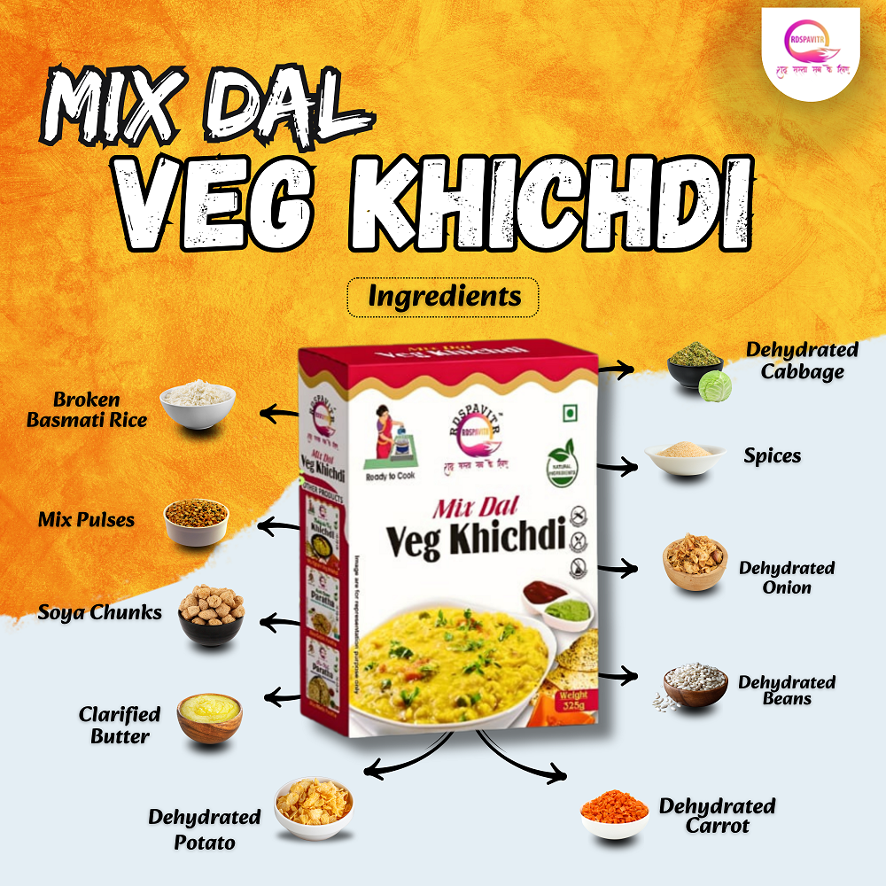 Mix Dal Veg Khichdi | Premix Khichdi 300 Gm, Peanut Chutney 50g and Mix Pickle 50g  | Made With Natural Ingredients | Rich in Protein & High Fiber