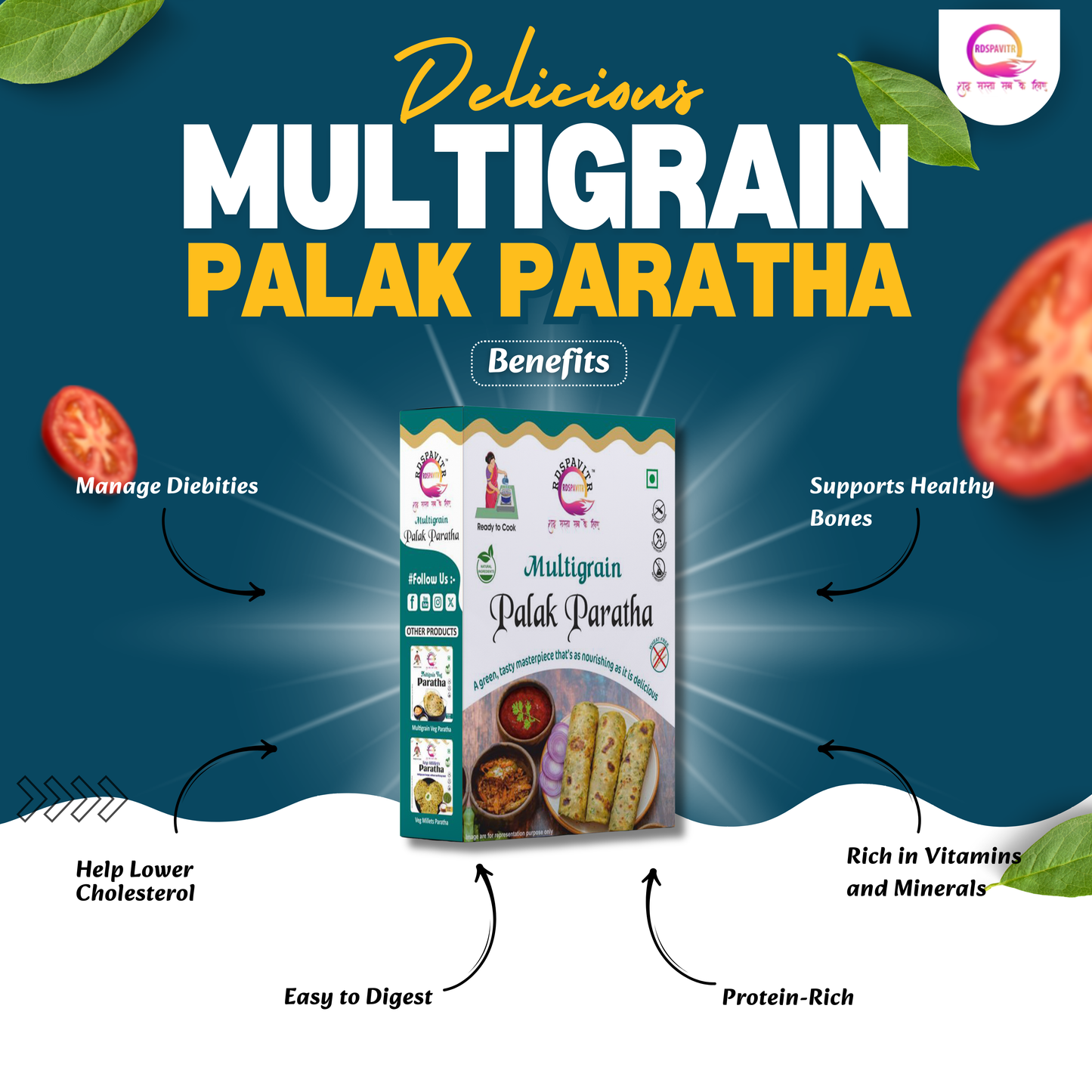 Multigrain Palak Paratha | Paratha Premix 300 Gm, Peanut Chutney 50g and Mix Pickle 50g | Ready To Cook | No Preservative | Made With Natural Ingredients