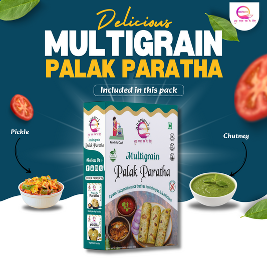 Multigrain Palak Paratha | Paratha Premix 300 Gm, Peanut Chutney 50g and Mix Pickle 50g | Ready To Cook | No Preservative | Made With Natural Ingredients