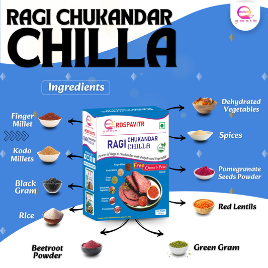 Ragi Chukandar Chilla | Chilla Premix 250 Gm, Peanut Chutney 50g and Mix Pickle 50g | Ready To Cook | No Preservative | Made With Natural Ingredients