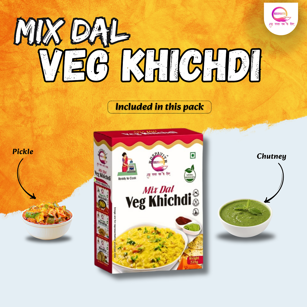 Mix Dal Veg Khichdi | Premix Khichdi 300 Gm, Peanut Chutney 50g and Mix Pickle 50g  | Made With Natural Ingredients | Rich in Protein & High Fiber