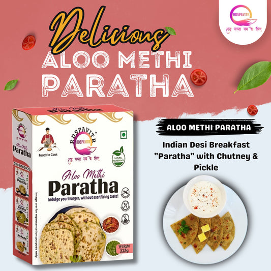 Aloo Methi Paratha | Paratha Premix 300 Gm, Peanut Chutney 50g and Mix Pickle 50g | Ready To Cook | Rich in Protein & High Fiber