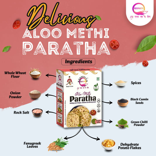Aloo Methi Paratha | Paratha Premix 300 Gm, Peanut Chutney 50g and Mix Pickle 50g | Ready To Cook | Rich in Protein & High Fiber