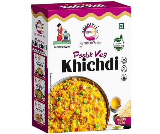 Postik Veg Khichdi | Premix Khichdi 300 Gm, Peanut Chutney 50g and Mix Pickle 50g  | Ready in 10 Minutes | Rich in Protein & High Fiber